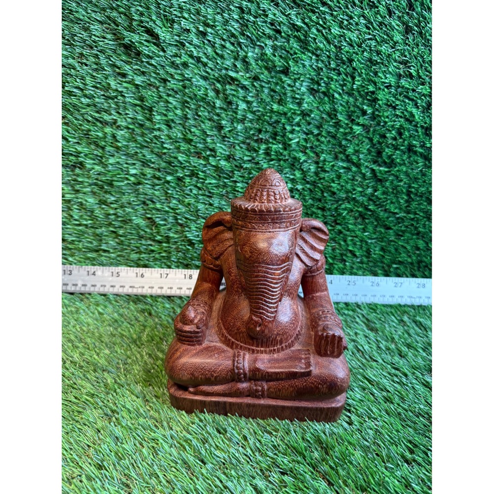 Artisans Angkor Hand Carved Wood Ganesha Statue Seated Hindu Deity Cambodia 5.5" - Picture 2 of 8